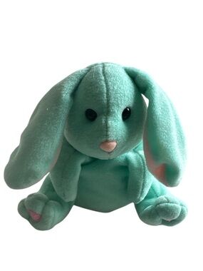 PLUSH CREATIONS 1996 Vintage Mint Green & Pink Beanbag Bunny Plush Toy